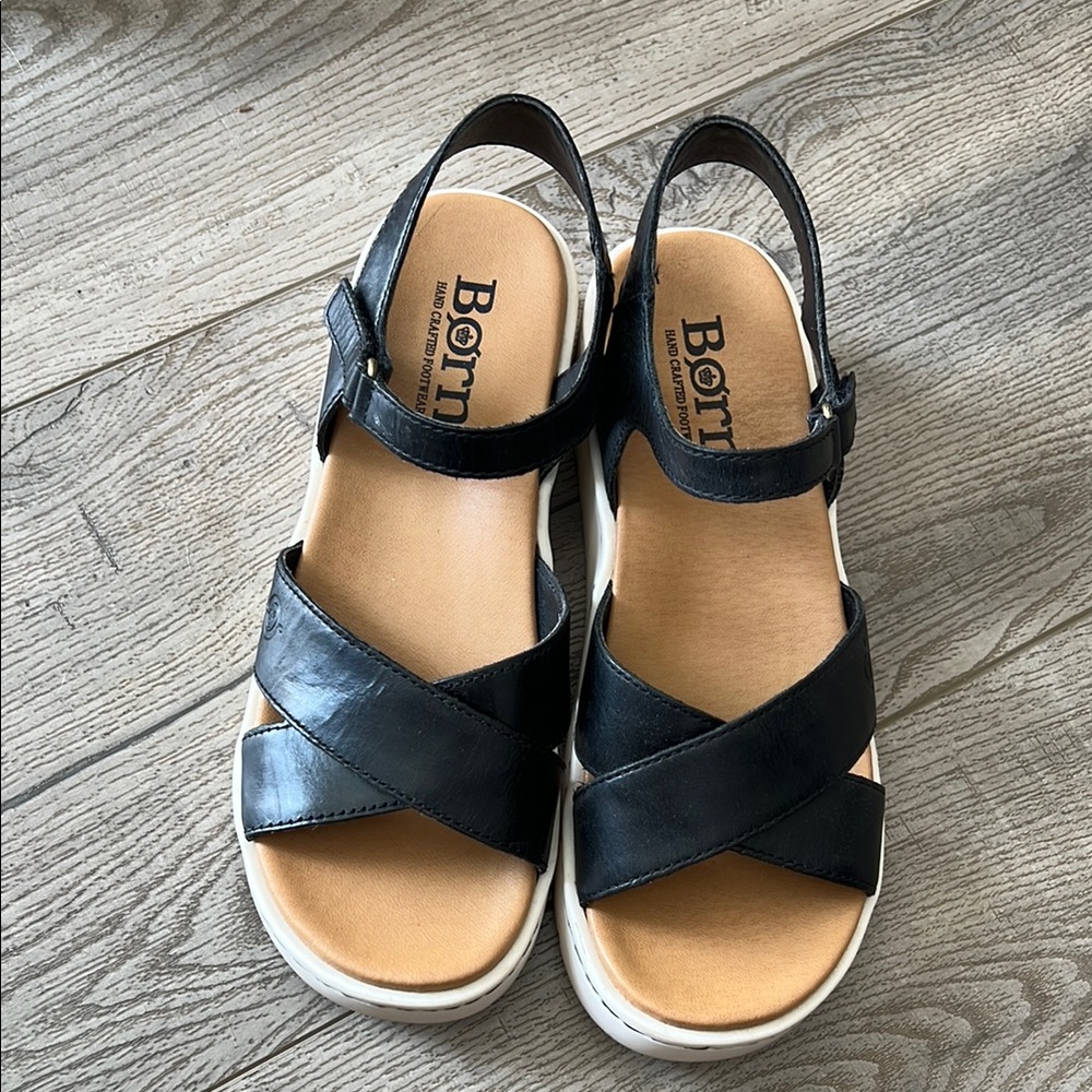 Born Black Leather Comfort Sandals